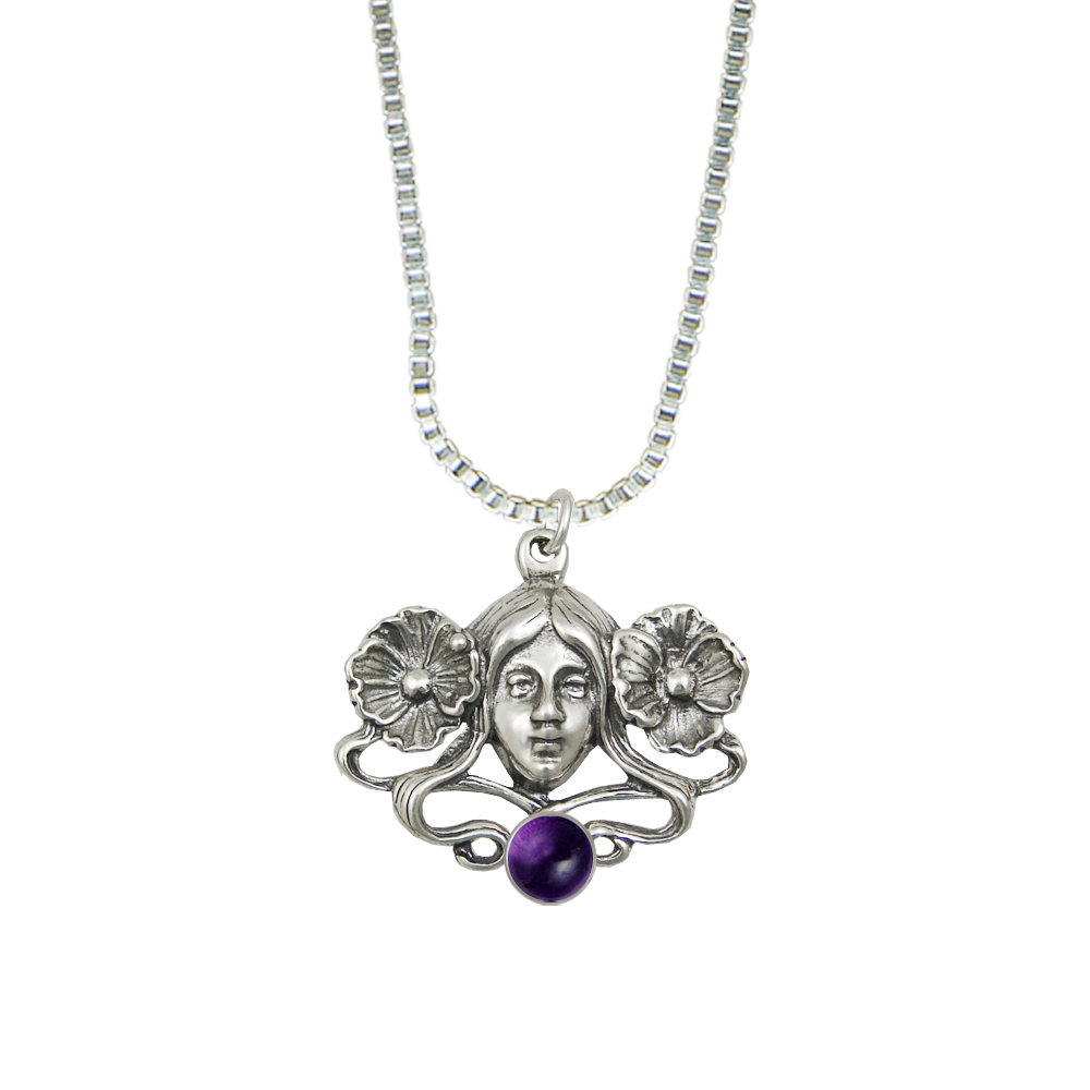 Sterling Silver Woman Maiden of the Garden Pendant With Amethyst